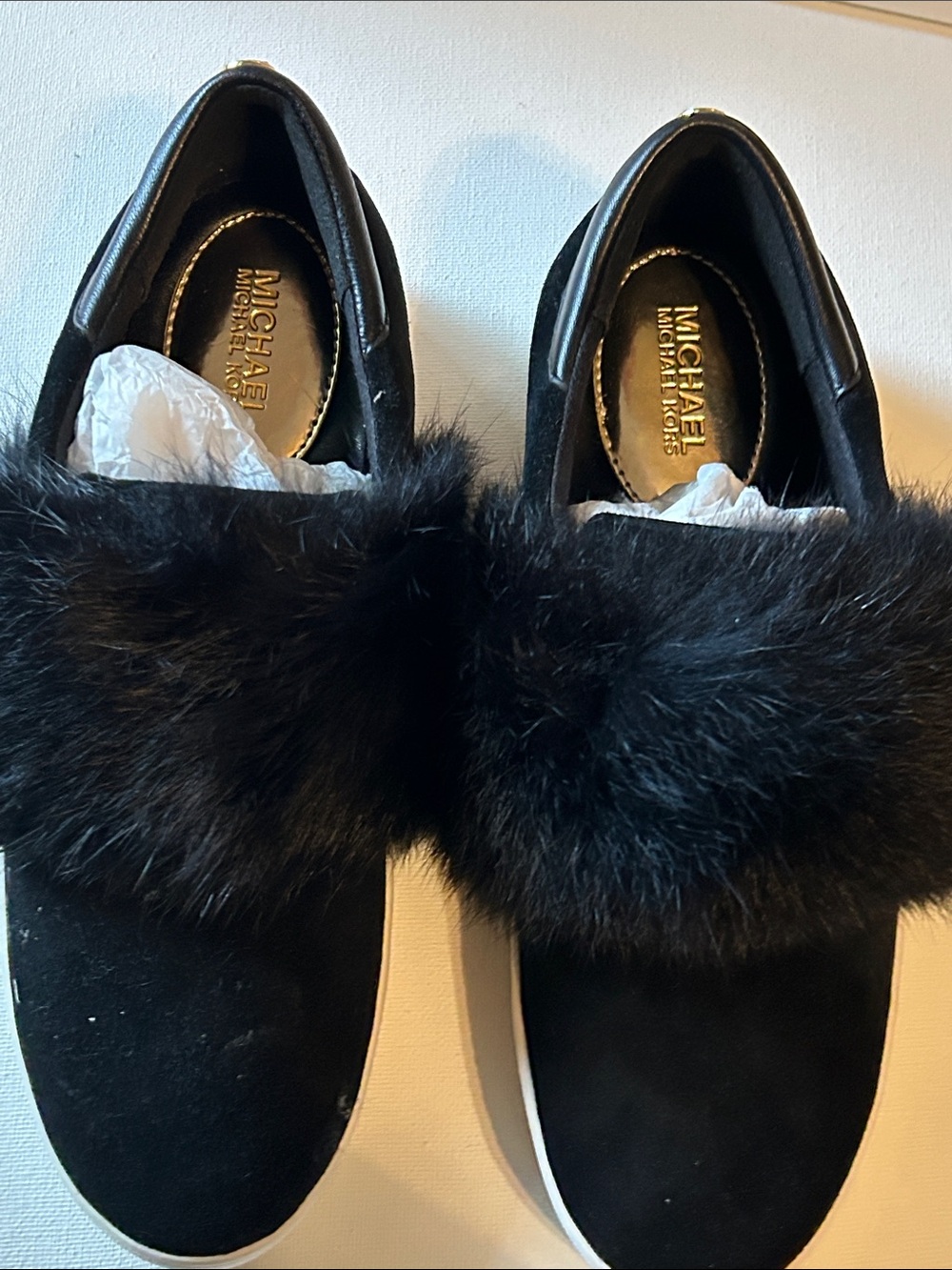 Michael Kors Black Faux Fur Slip-On Sneakers